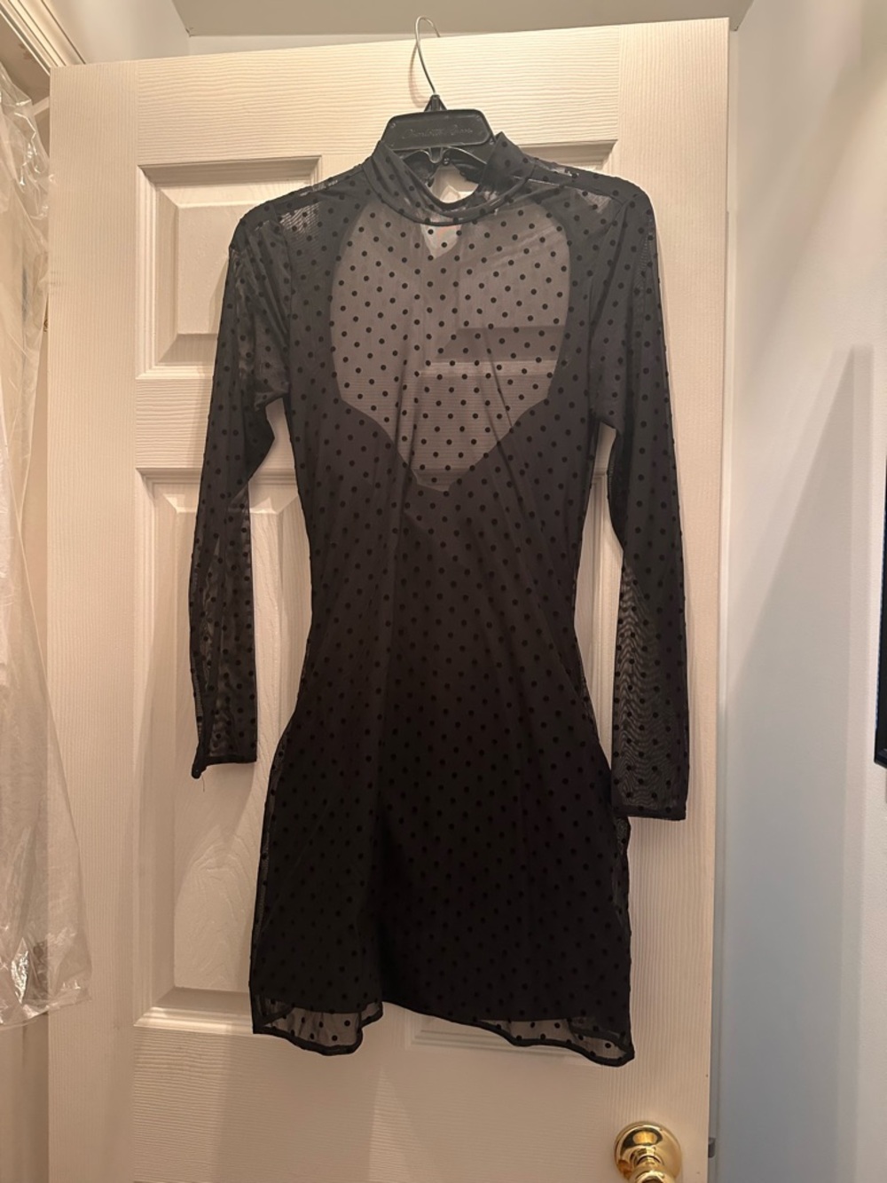 Abercrombie Black Sheer Polka Dot Open-Back Dress Size Small - Picture 4 of 6